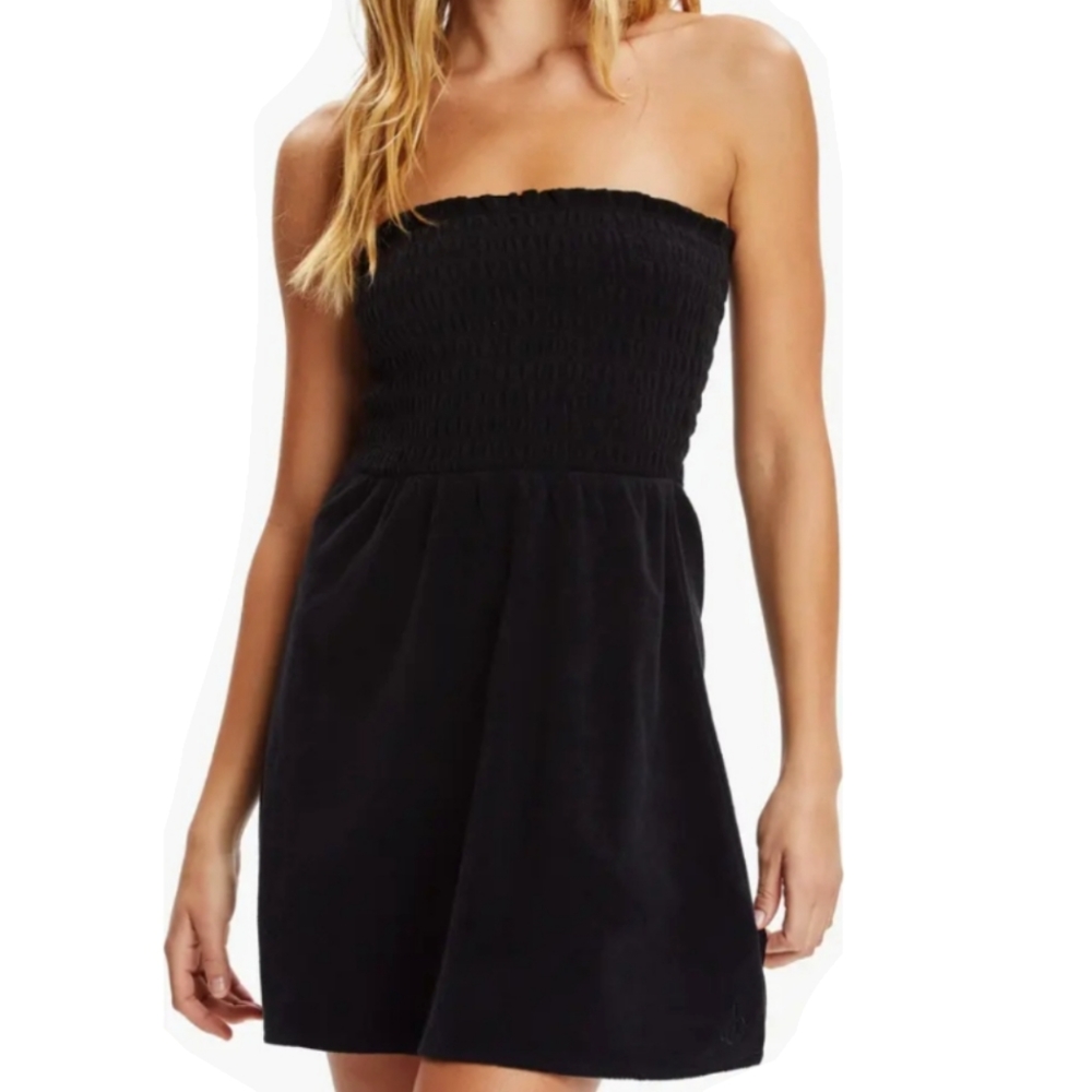 Y2K Juicy Black Velour Strapless Dress